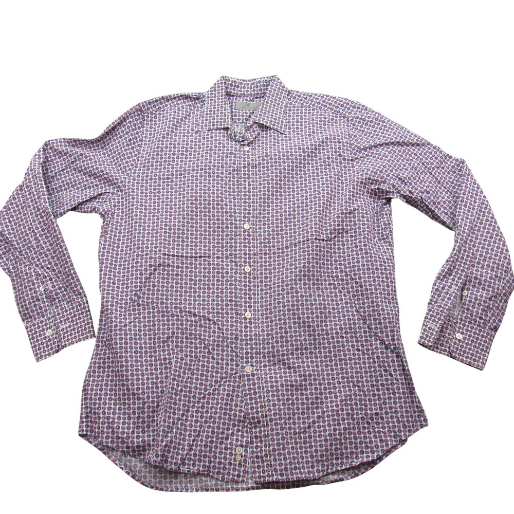 CANALI 1934 Mens XL Geometric Print Long Sleeve Button Down Dress Shirt Italy